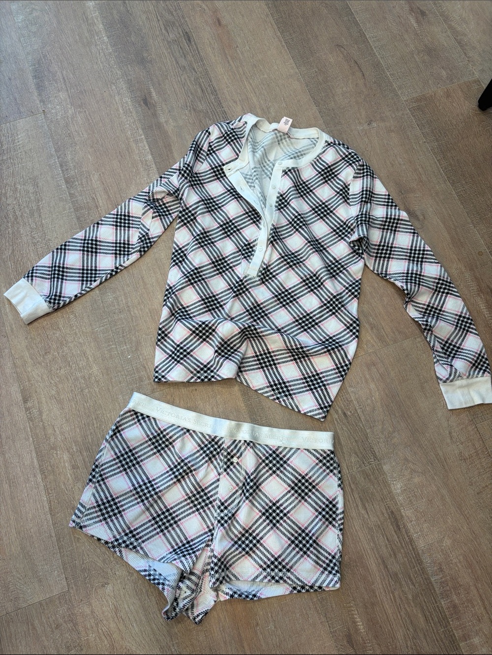 Victoria's Secret Pink and Black Plaid Henley Pajama Set
